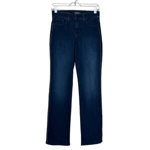 NYDJ Blue Marilyn Straight Lift Tuck Technology side studs detail jeans size 0